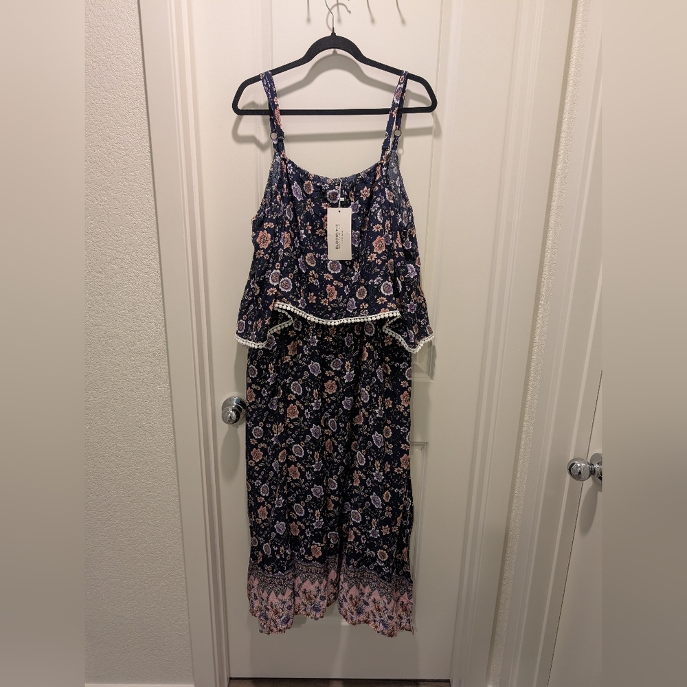 Bloomchic Floral Midi Dress with Lace Trim